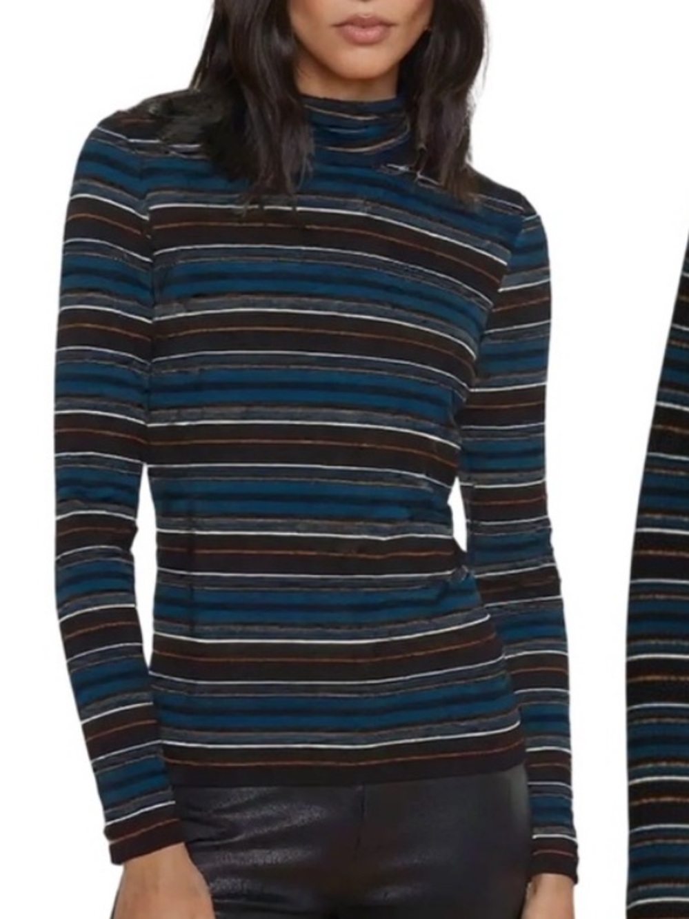 Veronica Beard Audrey Striped Turtleneck Sweater - Teal, Black
